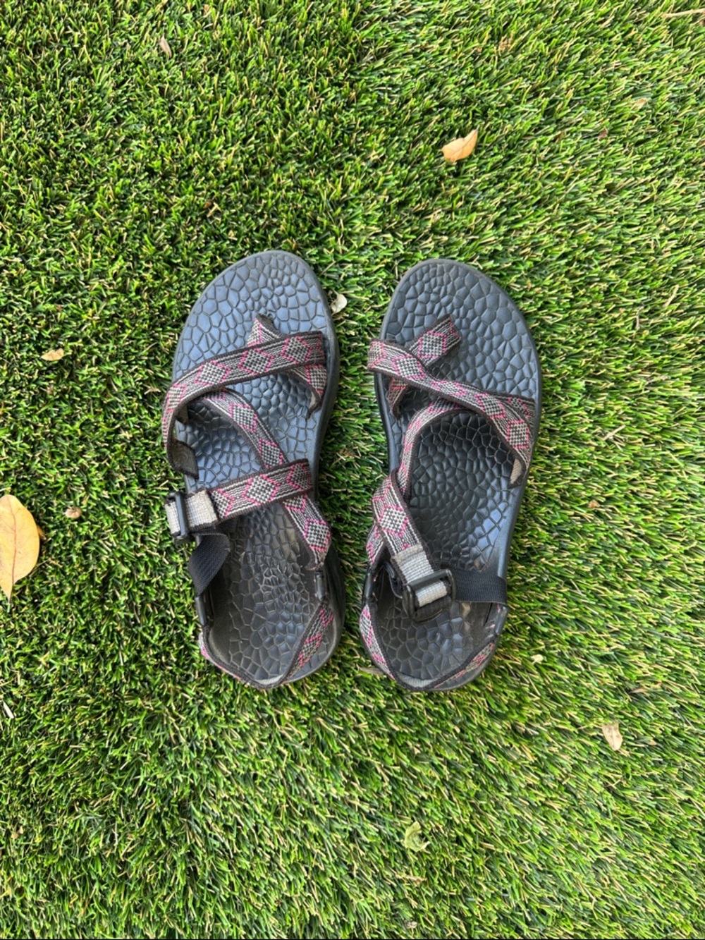 Chaco Black Sandals with Pink Patterned Straps
